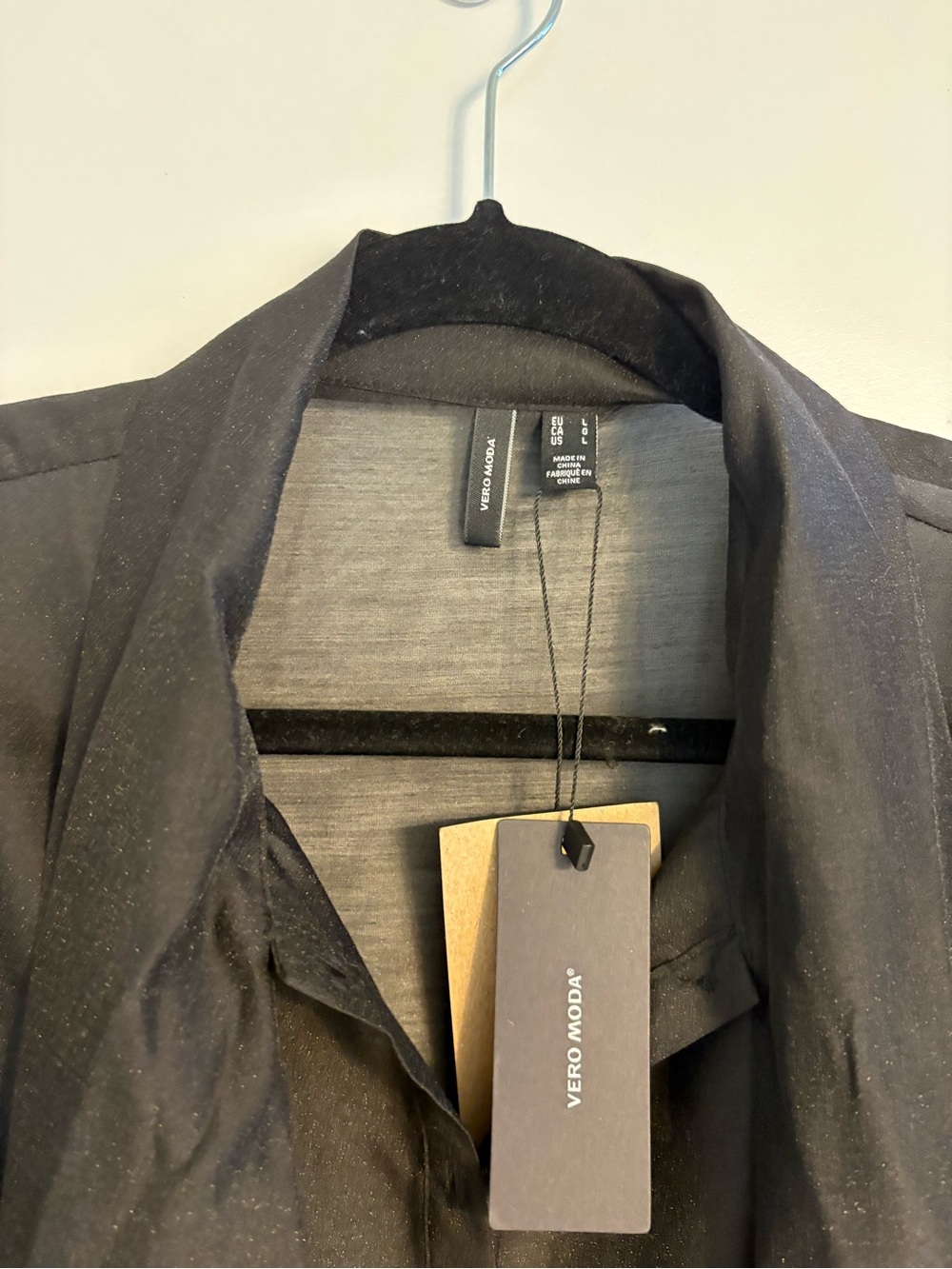 Vero Moda Black Semi-Sheer Button Blouse with Scarf Collar - Picture 4 of 8
